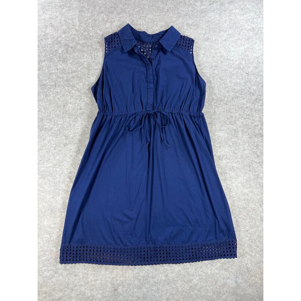 Motherhood Maternity Sleeveless Collared Dress Eyelet Trim Drawstring Waist L